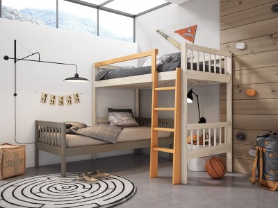 Dormitorio juvenil con litera de 90 cm. en roble