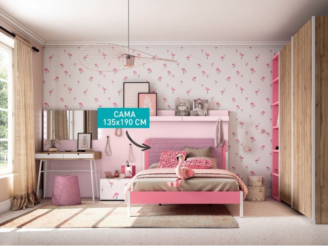 Cama juvenil de 135x190 cm rosa