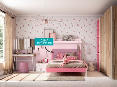 Cama juvenil de 135x190 cm rosa