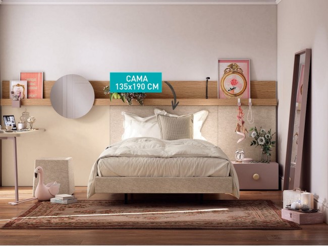 Cama tapizada de 135x190 cm