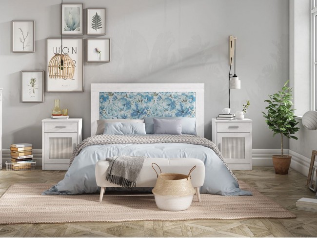 Dormitorio con cabecero tapizado Coral