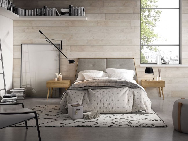 Dormitorio con cabecero tapizado Kirei