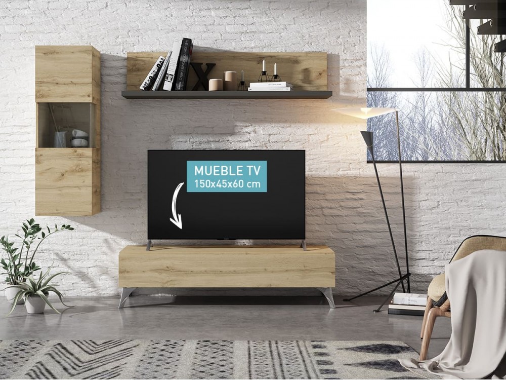 Mueble TV de 161x64 cm madera vintage - Mubak