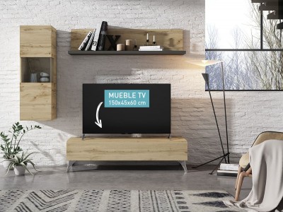Mueble TV Exo 1C con patas y estantería colgada modelo Expo