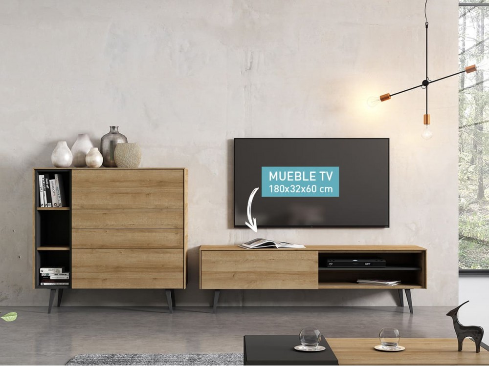 Mueble TV de 170x40 cm roble-gris antracita - Mubak
